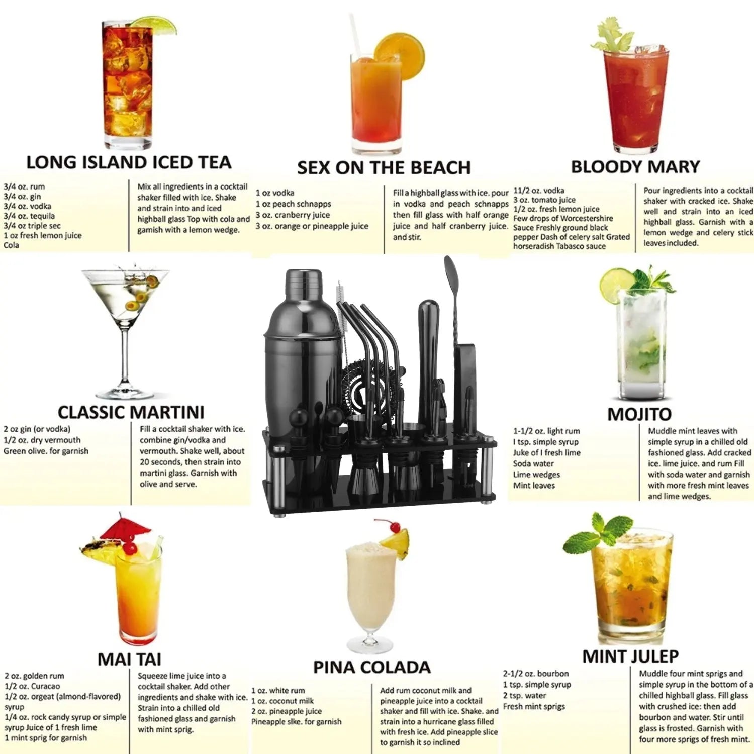 Cocktail Shaker Set 20PCS Bartender Kit with Stand Mixology Bar Set Drink Mixer Set with Essential Accessory Tool Recipe Booklet