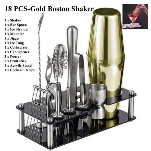 Cocktail Shaker Set 1–33 Teile – Profi Barkeeper-Set mit Rezeptbuch & Barständer