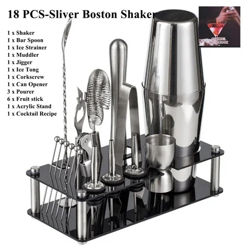 Cocktail Shaker Set 1–33 Teile – Profi Barkeeper-Set mit Rezeptbuch & Barständer