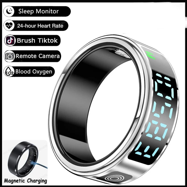 Smart Ring  mit Display – 5ATM wasserdicht, Bluetooth-Gesundheitsmonitor, Schlaftracking & Gestensteuerung**