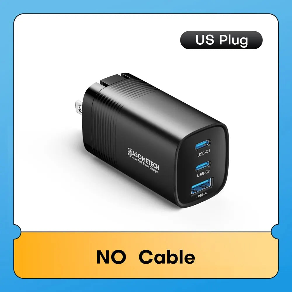 Quick Charger für Smartphones, Tablets und Laptops – 65 W mit GaN-Technologie und 3 Ladeports