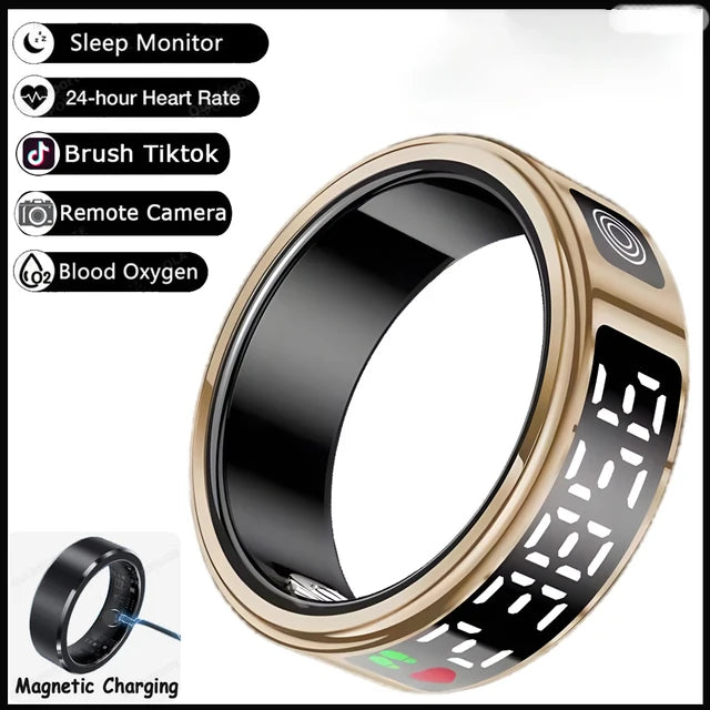 Smart Ring  mit Display – 5ATM wasserdicht, Bluetooth-Gesundheitsmonitor, Schlaftracking & Gestensteuerung**