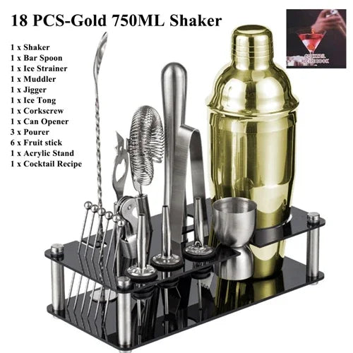Cocktail Shaker Set 1–33 Teile – Profi Barkeeper-Set mit Rezeptbuch & Barständer