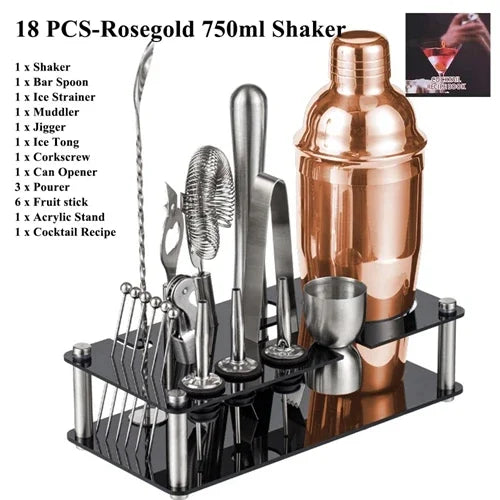 Cocktail Shaker Set 1–33 Teile – Profi Barkeeper-Set mit Rezeptbuch & Barständer