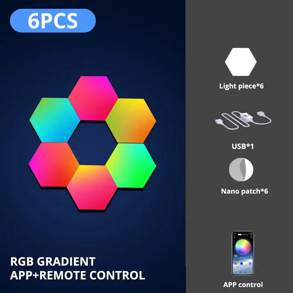 RGB Intelligente Hexagon Wandlampe: Farbwechsel, Musikrhythmus mit APP-Steuerung - Erleben Sie Shustar RGB Wandlampe mit Farbwechsel und Musikrhythmus per APP-Steuerung. Perfekt für einzigartiges Raumambiente. - 1005005823270982-6PCS-BT Wireless