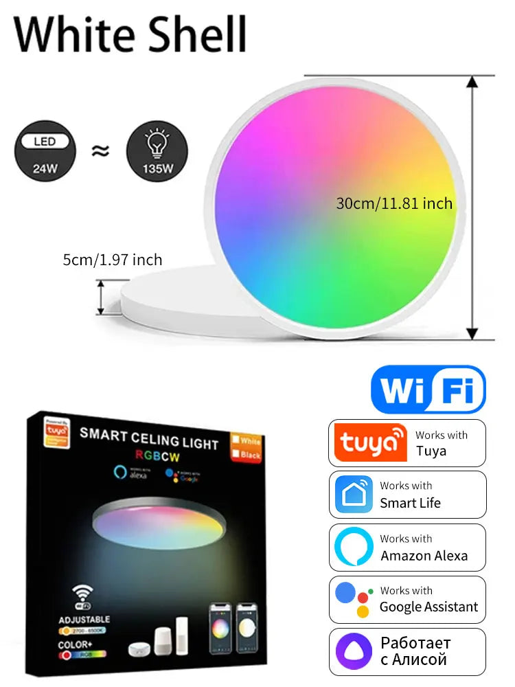 Tuya wifi RGB dimmable smart LED ceiling light with alexa and google home