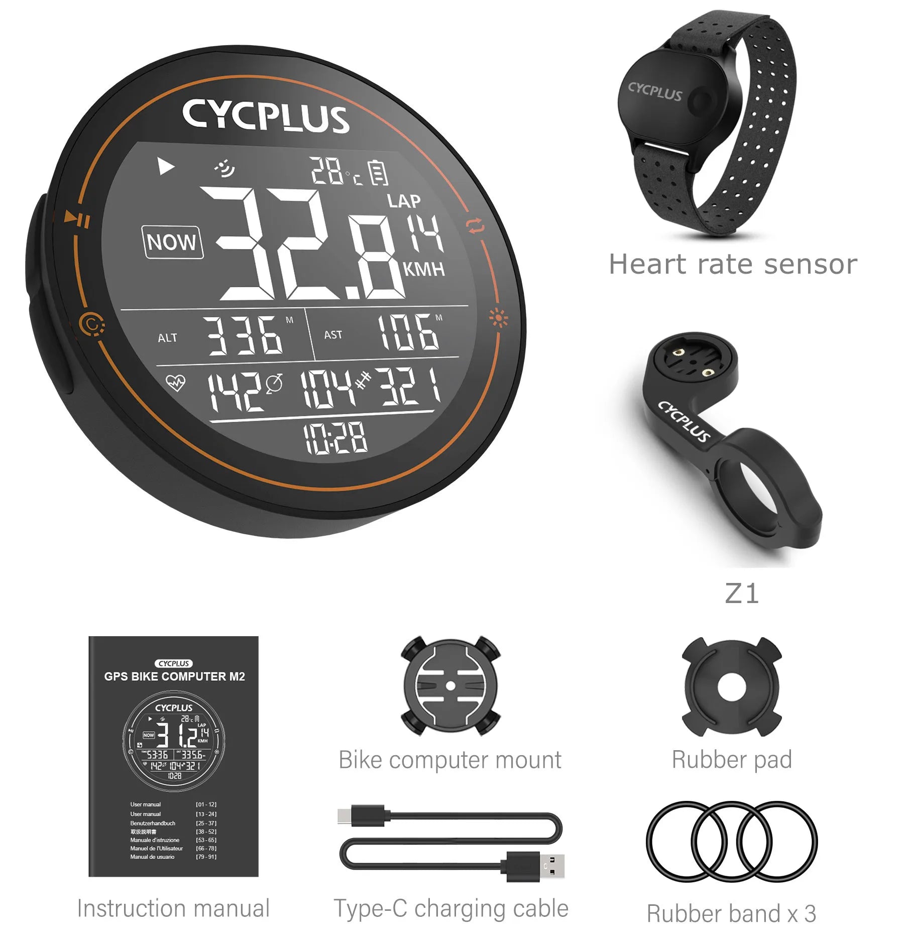 CYCPLUS M2 GPS Fahrradcomputer – Kabellos, ANT+ & BLE 5.0, IPX6 Wasserdicht, 70h Akkulaufzeit, 2,5" LCD-Display