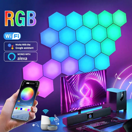 RGB Intelligente Hexagon Wandlampe: Farbwechsel, Musikrhythmus mit APP-Steuerung - Erleben Sie Shustar RGB Wandlampe mit Farbwechsel und Musikrhythmus per APP-Steuerung. Perfekt für einzigartiges Raumambiente. - 1005005823270982-6PCS-BT Wireless