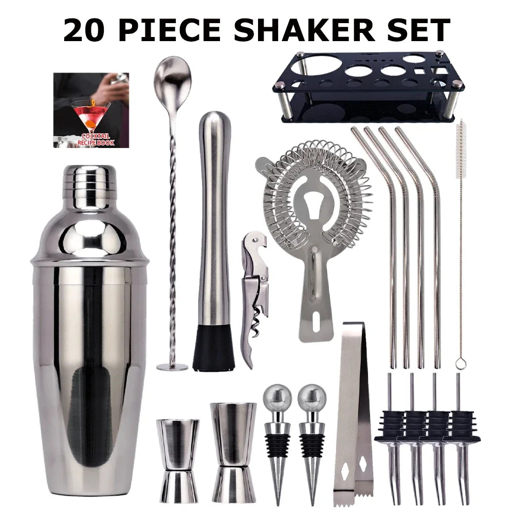 Cocktail Shaker Set 1–33 Teile – Profi Barkeeper-Set mit Rezeptbuch & Barständer