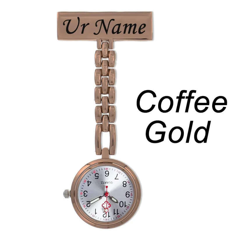 Krankenschwesteruhr - elegant und parktisch - Entdecke die Zeit mit Stil: Unsere personalisierte Krankenschwesteruhr ist das perfekte Accessoire für Arbeit und Freizeit. - 14:366#Coffee Gold