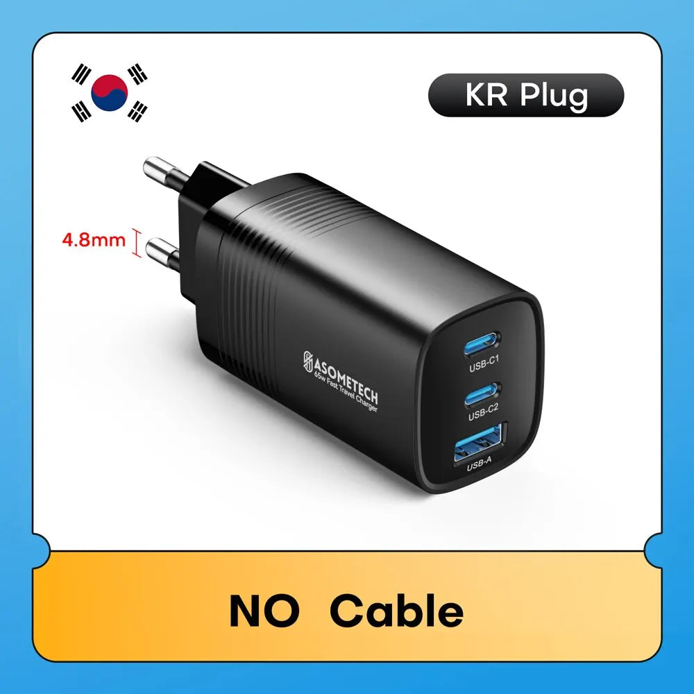Quick Charger für Smartphones, Tablets und Laptops – 65 W mit GaN-Technologie und 3 Ladeports
