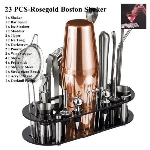 Cocktail Shaker Set 1–33 Teile – Profi Barkeeper-Set mit Rezeptbuch & Barständer