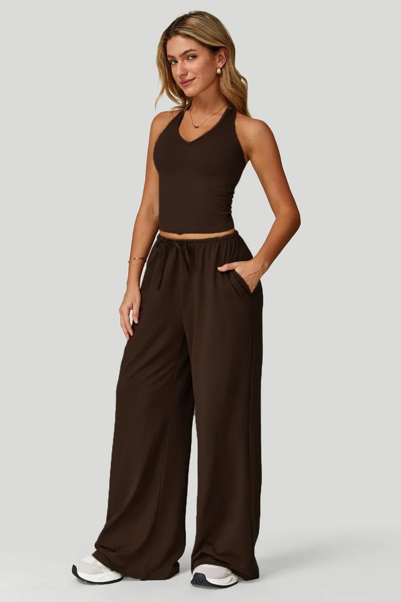 Womens two-piece wide-leg trousers set with sleeveless pullover