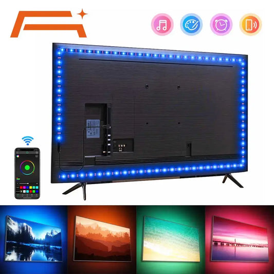 Stimmungsvolle TV-Beleuchtung: RGB LED Strip mit Bluetooth-Steuerung - Entdecken Sie die Zukunft der Beleuchtung mit unseren RGB-LED-Streifen! Mit 16 verschiedenen Farboptionen und der Möglichkeit für weißes Licht können Sie Ihr Zuhause nach Ihren Wünsche